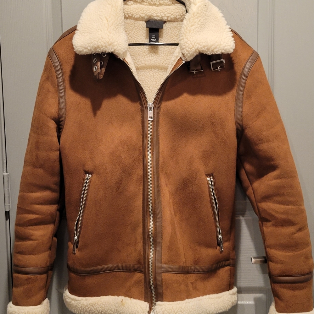 H & M Faux Shearling-lined brown bomber Jacket